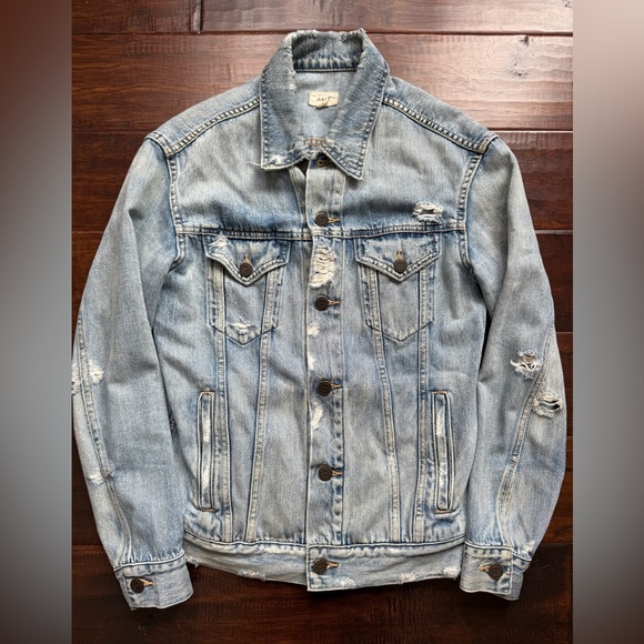 ABLE Jackets & Blazers - ABLE The Merly Distressed Denim Jacket Washable Blue Size Small